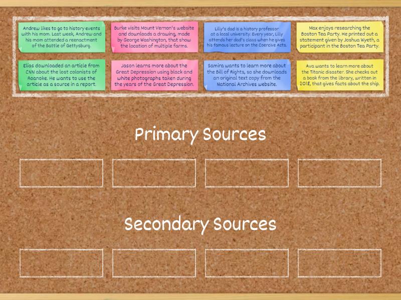 Primary vs Secondary Sources - Group sort