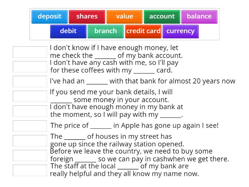 payment sentences - Match up