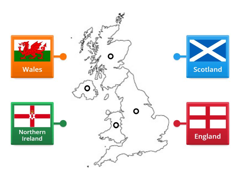 Label the map of the UK to show the 4 nations - Labelled diagram