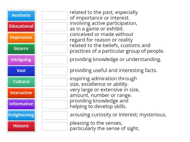 Adjectives to describe museums - Match up