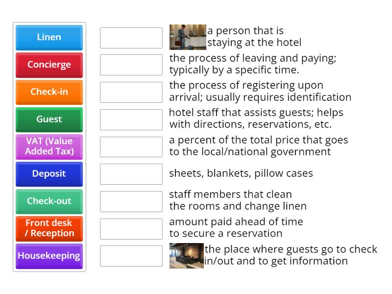 Hotel vocabulary - Match up