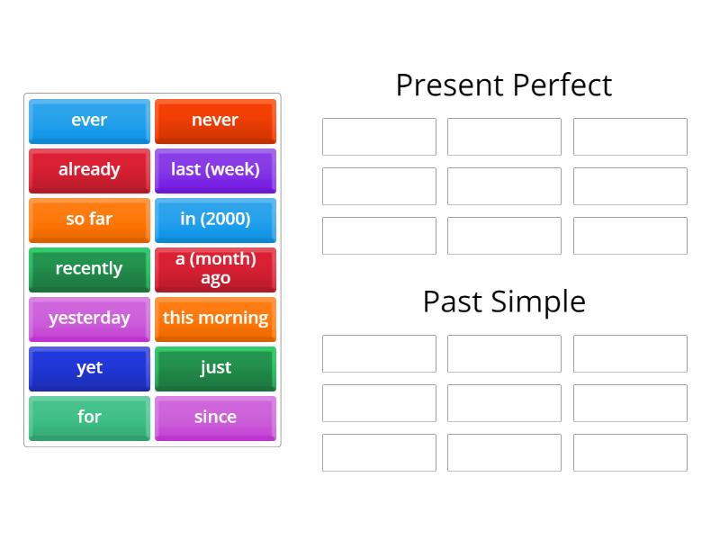 Present Perfect - Past Simple Signal Words - Group sort