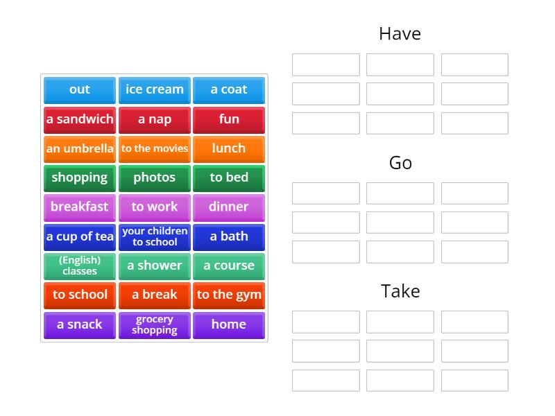 Combinations with HAVE, GO and TAKE - Group sort
