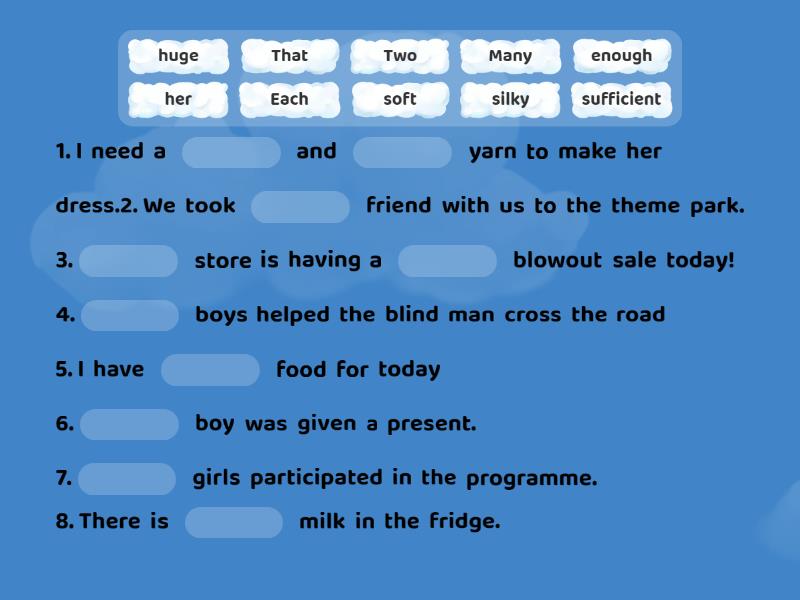 Adjectives activity - Missing word