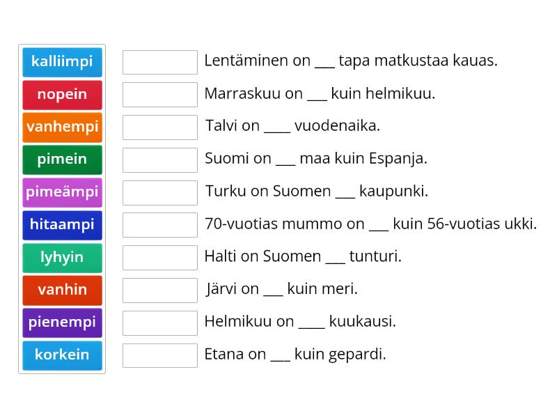 SM2U Kpl8 Adjektiivin Vertailu: Lauseet - Match Up