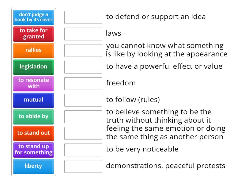 British Values video key vocabulary - Match up