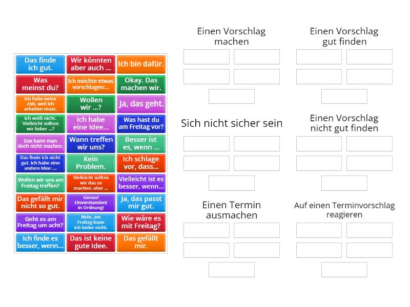 GZ A2 Redemittel Sprechen Teil 3 - Ordenar por grupo