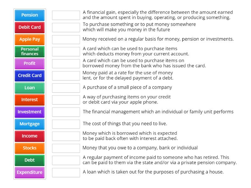 Finance terminology - Match up