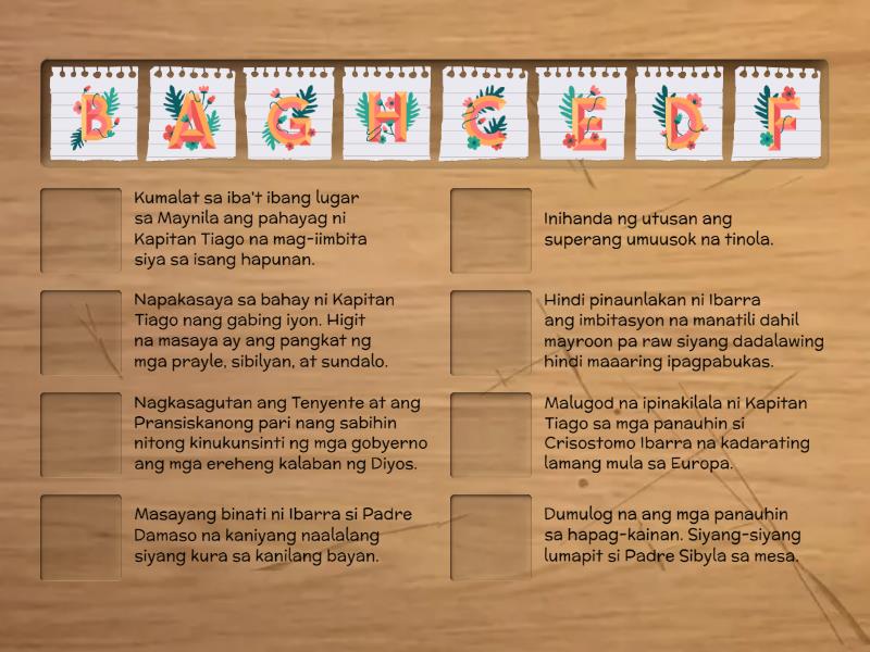 Ayusin Ang Pangyayari Sa Nobela - Match Up